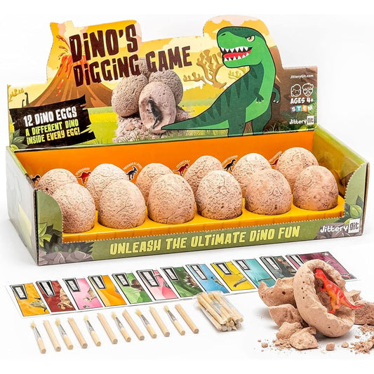 JITTERYGIT Dinosaur Toys for Boys and Girls - 12 Egg Dig Game - STEM Kids Activity Toys - Easter Eggs for Kids - Best Dinosaur Gifts for Boys and Girls 3 4 5 6 7 8 9 10 11+