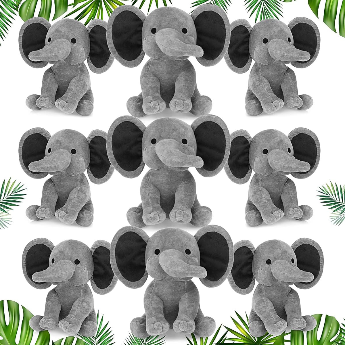 Chitidr 9 Pieces Elephant Stuffed Animals, 9.84 Inch Soft and Cute Stuffed Elephant Toys for Baby Shower, Elephant Themed Birthday Party Supplies Gifts for Baby Girls Boys Bed Decor (Grey)