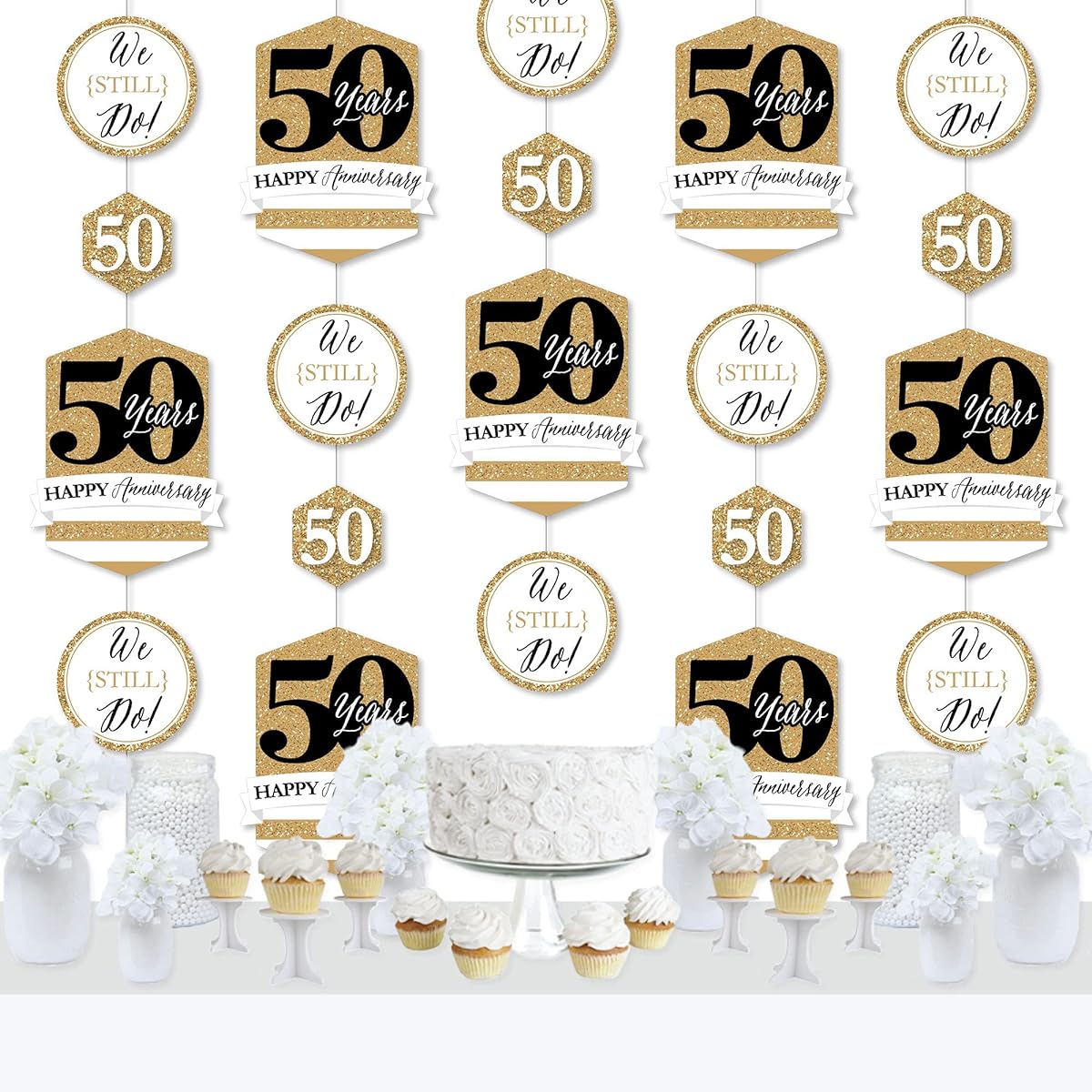 Big Dot of Happiness We Still Do - 50th Anniversary Party DIY Backdrop - Hanging Vertical Decorations - 30 Pieces