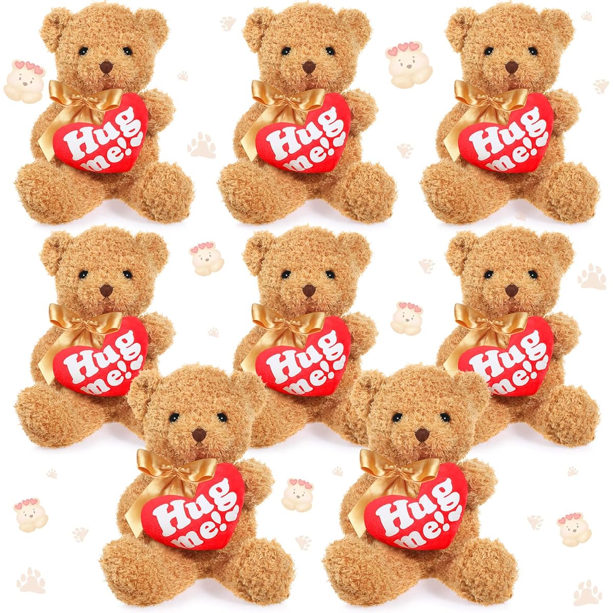 8 Pcs Stuffed Bears, Teddy Bear Hug Me Valentine's Day Gifts for Him, Bear Hug Pillows for Girlfriend Boyfriend Birthday Valentine's Party Favors