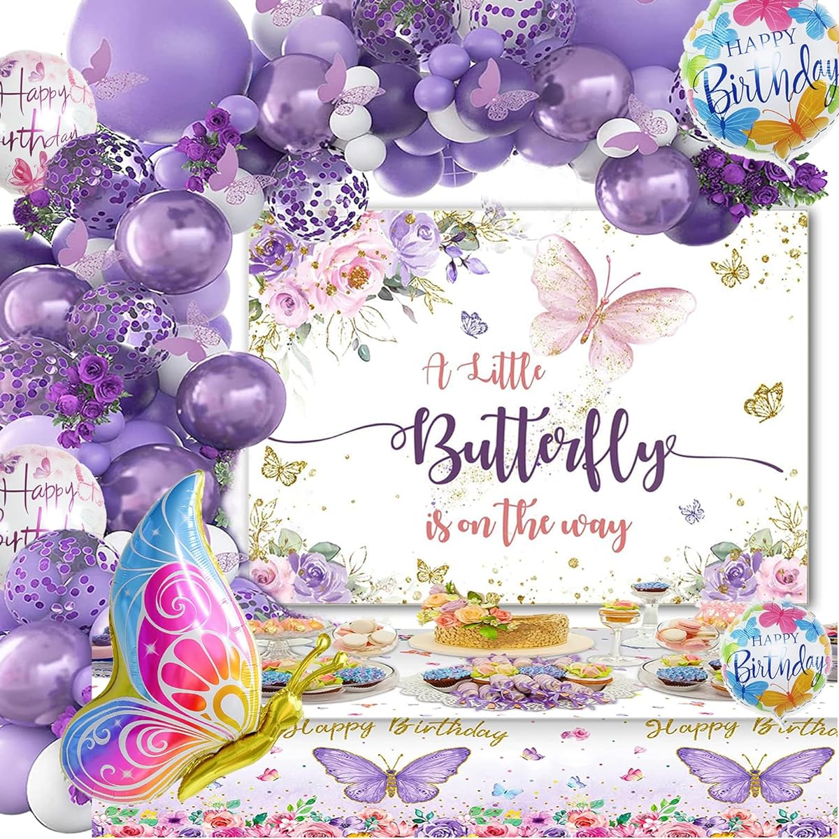 Lnkdeya Girls Butterfly Birthday Party Decorations Purple