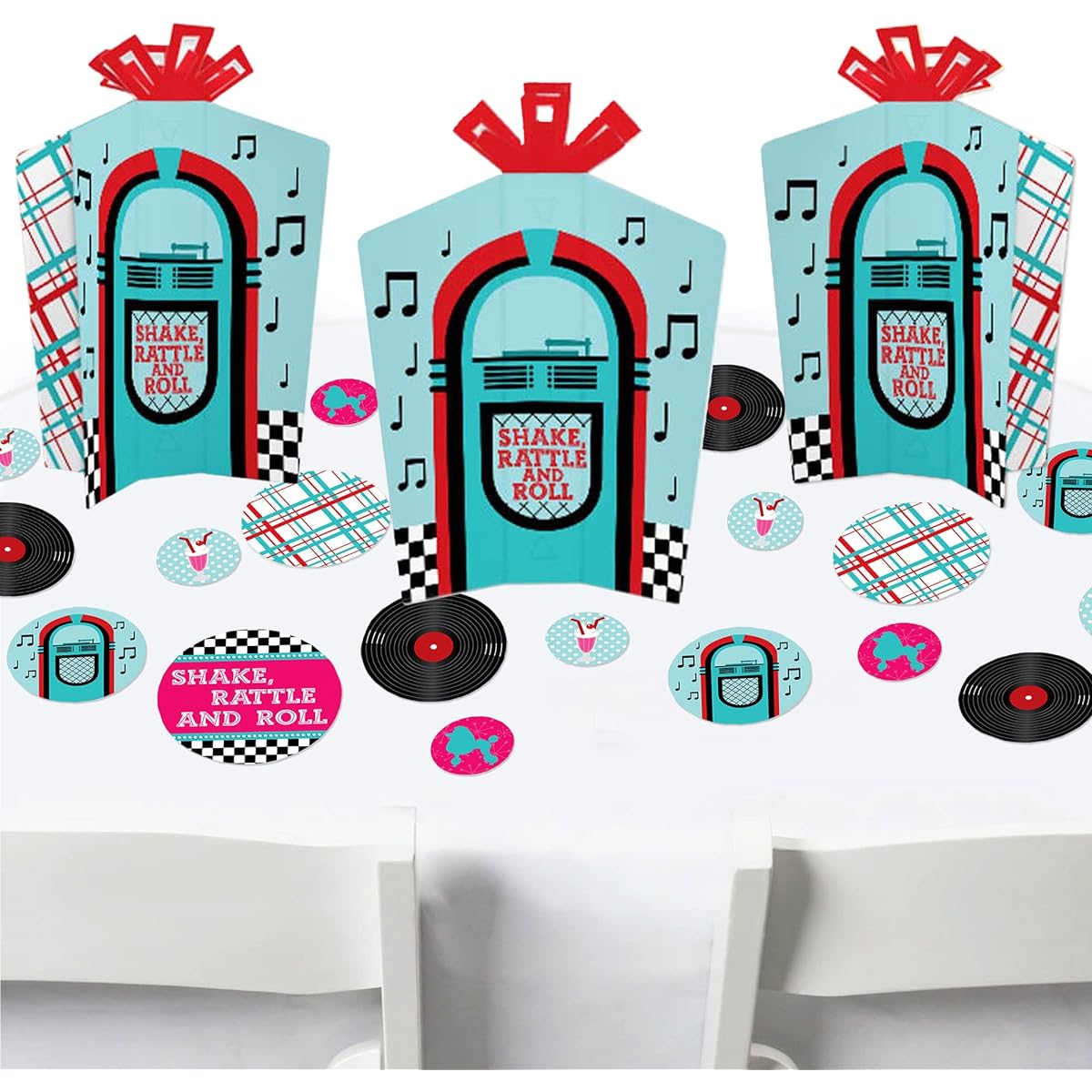 Big Dot of Happiness 50's Sock Hop - 1950s Rock n Roll Party Decorations and Confetti - Amazing Table Centerpiece Kit - Set of 30