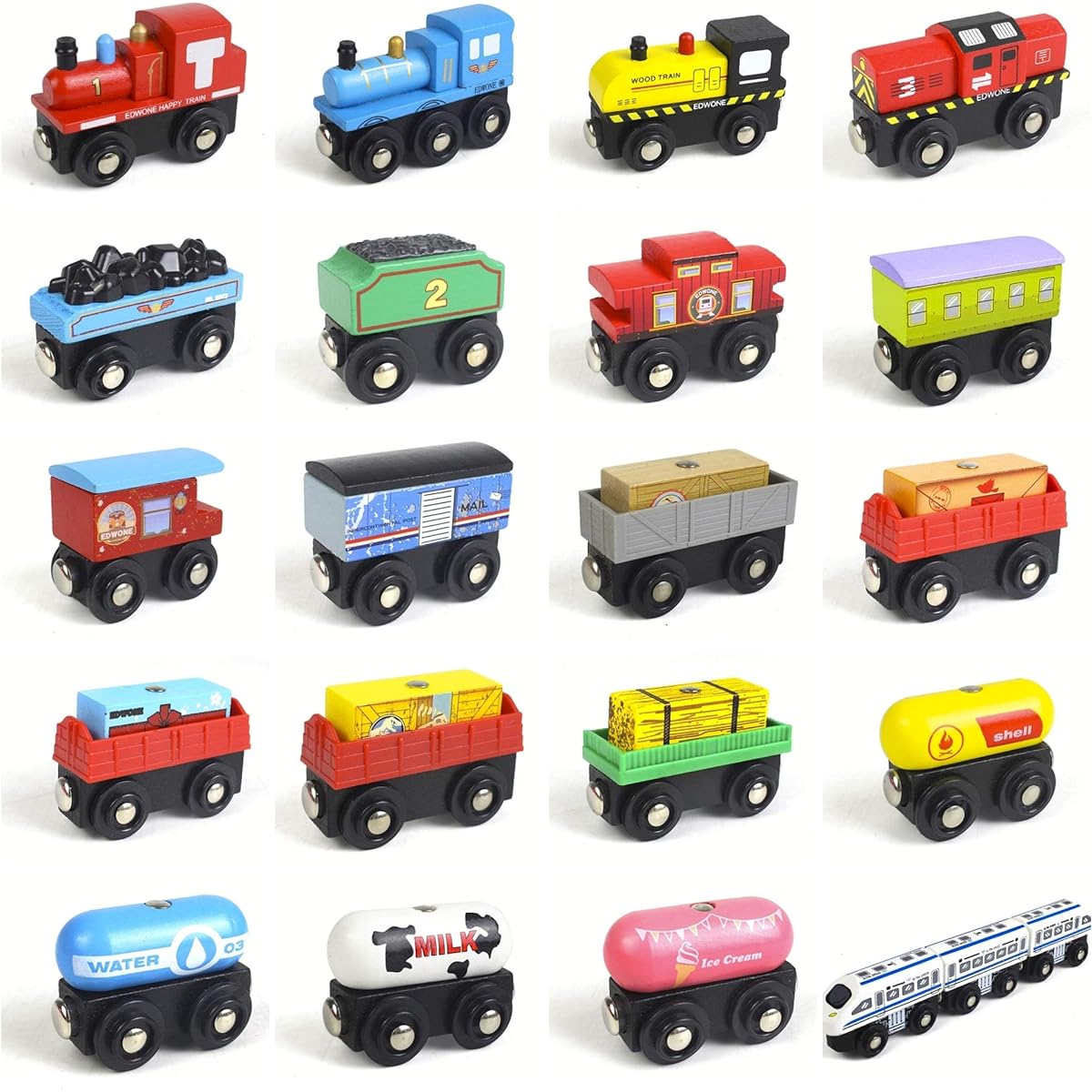 Wooden rail train freight car set toy railroad track Hape Brio Thomas wooden rail series Chuggington compatible (vehicle set)