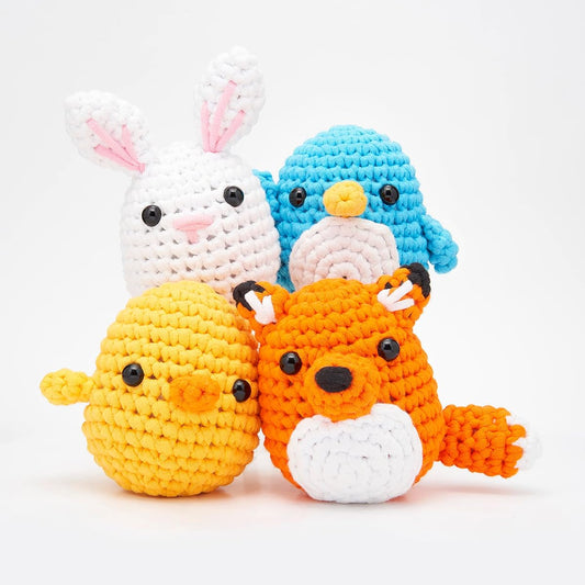 The Woobles Beginner Crochet Kit Bundle (Penguin, Chick, Fox, Bunny) with Easy Pin Easy Yarn - All-in-One Crochet Kit - Crochet Kit Bundle for Beginners with Step-by-Step Video Tutorials