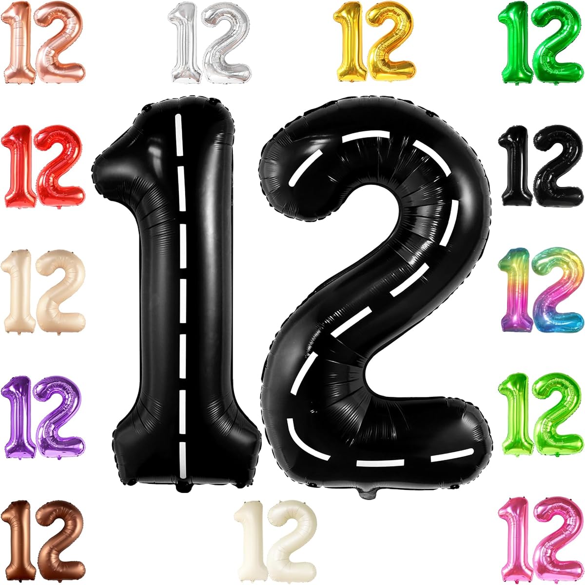 KatchOn Giant Race Car 12 Balloons Number 40 Inch Black 12th Birthday Balloons 12th Birthday Decorations 12 Year Old Balloons 12th Birthday Decorations 12 Year Old Balloons 12th Birthday Decorations