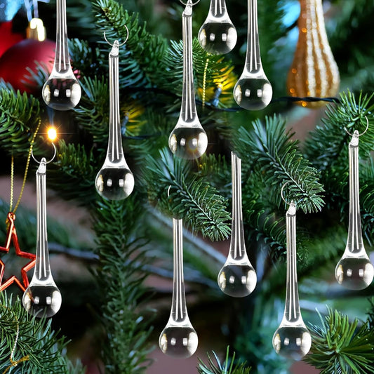 Whaline 40pcs Christmas Crystal Ornaments 3 Inch Clear Teardrop Chandelier Decor Glass Hanging Ornaments Christmas Tree Party Home Decoration