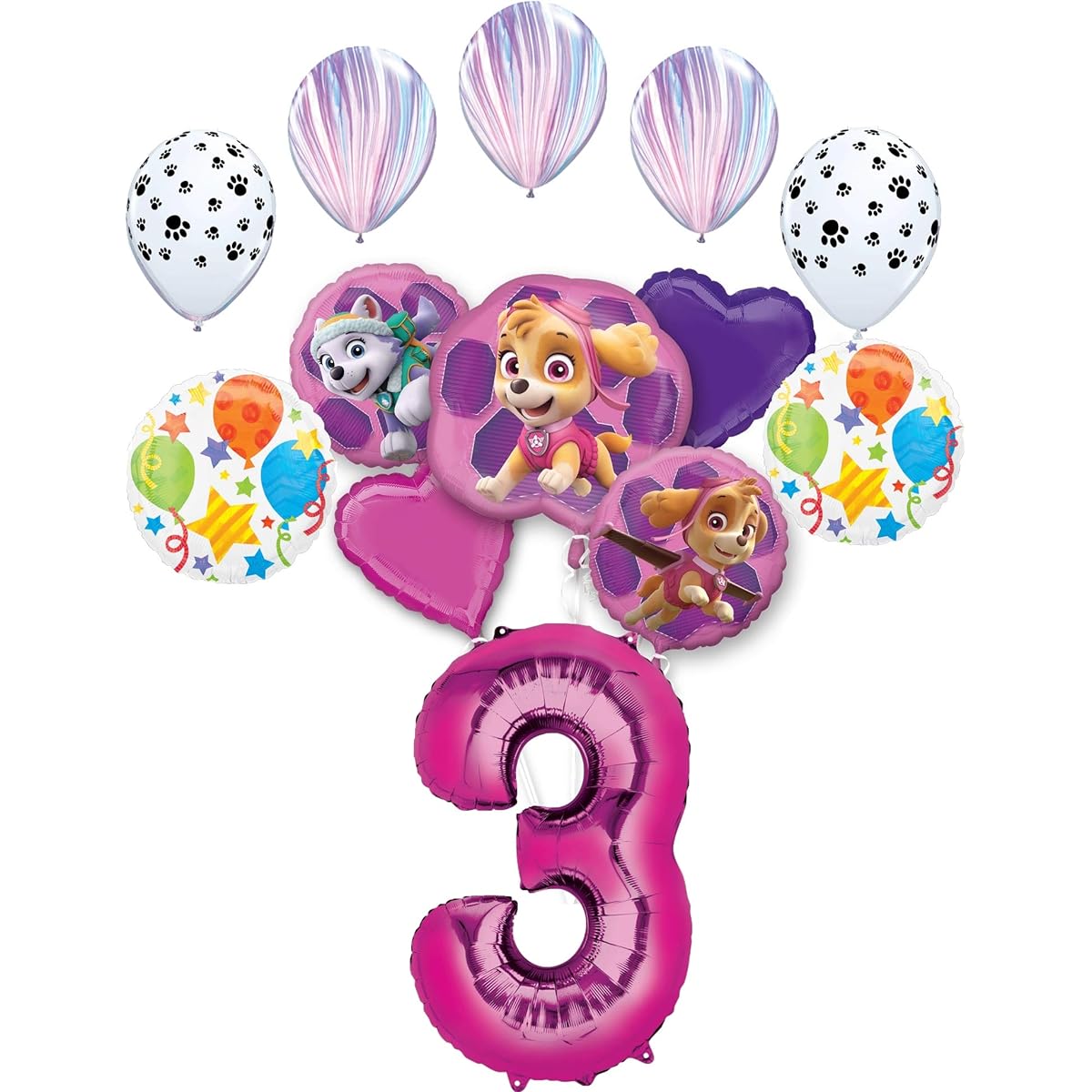 Paw Patrol Party Supplies Skye, Everest and Friends 3rd Birthday Balloon Bouquet Decorations