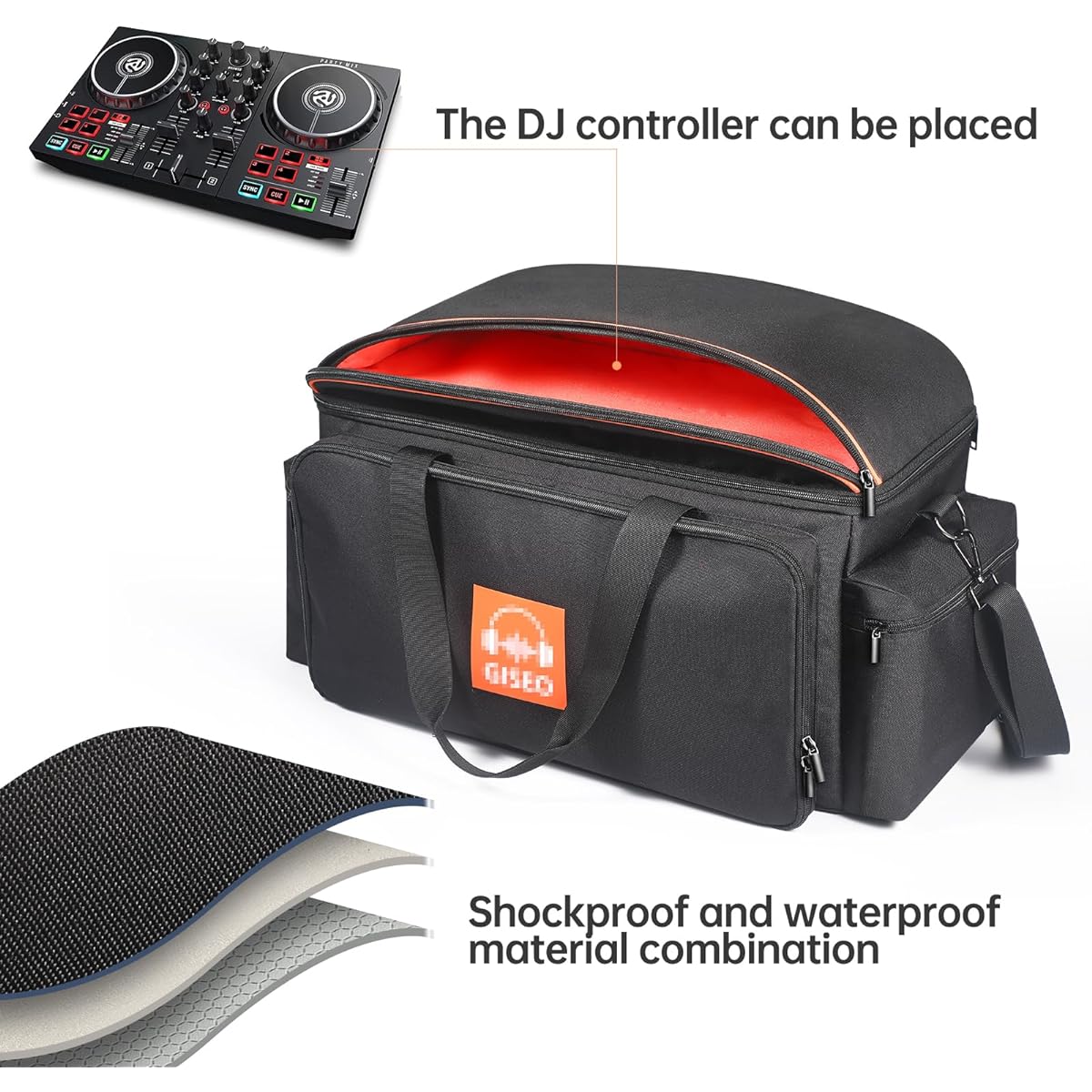 DJ Gig Bag DJ Cable File Bag with Removable Padded Bottom and Dividers Travel Gig Bag Cord Sound Equipment DJ Gear Musician Accessories (Orange)