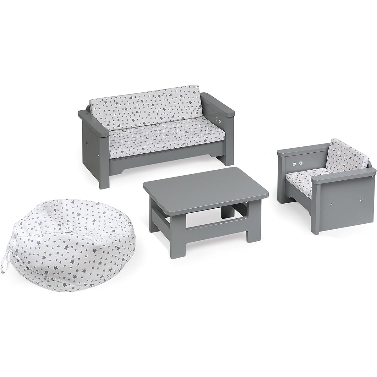 Badger Basket Toy Living Room Furniture Set for 18" Dolls, Grey/White