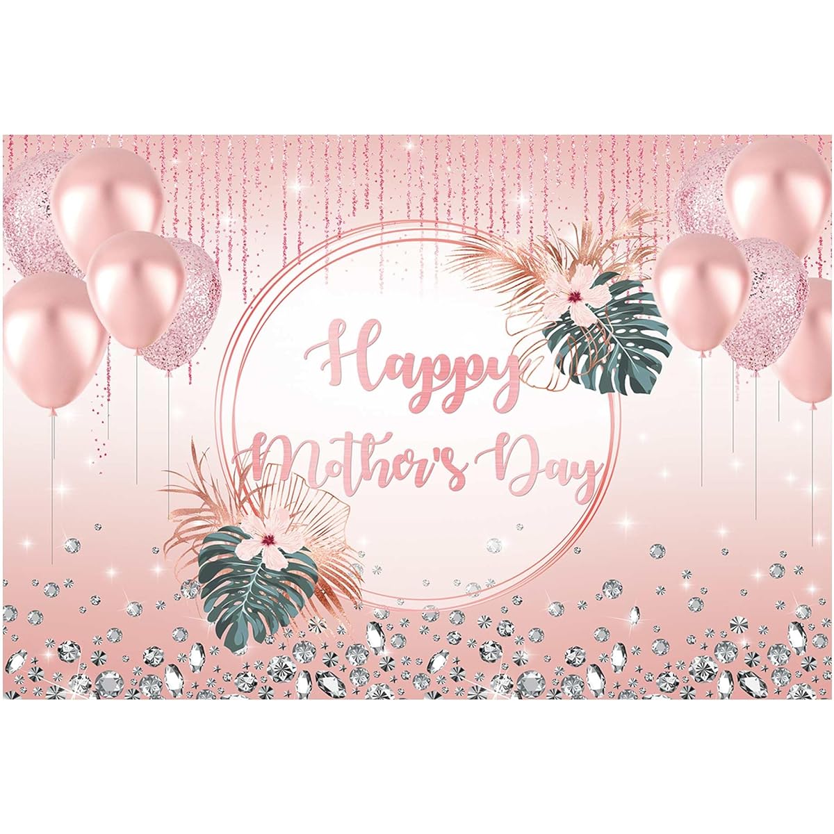 Funnytree 82" x 59" Rose Gold Happy Mother's Day Party Backdrop I Love Mom Pink Glitter Photography Background Thanks Mama Women Queensday Balloon Cake Table Decoration Banner Photo Booth