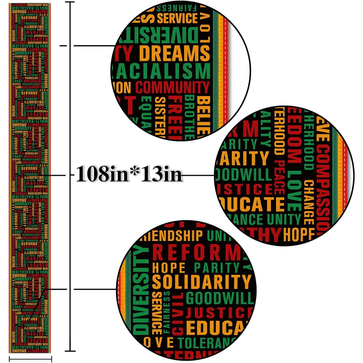 Nepnuser Juneteenth Table Runner 108" Length Black History Month Pride Party Decor Dining Room Kitchen Home Decor