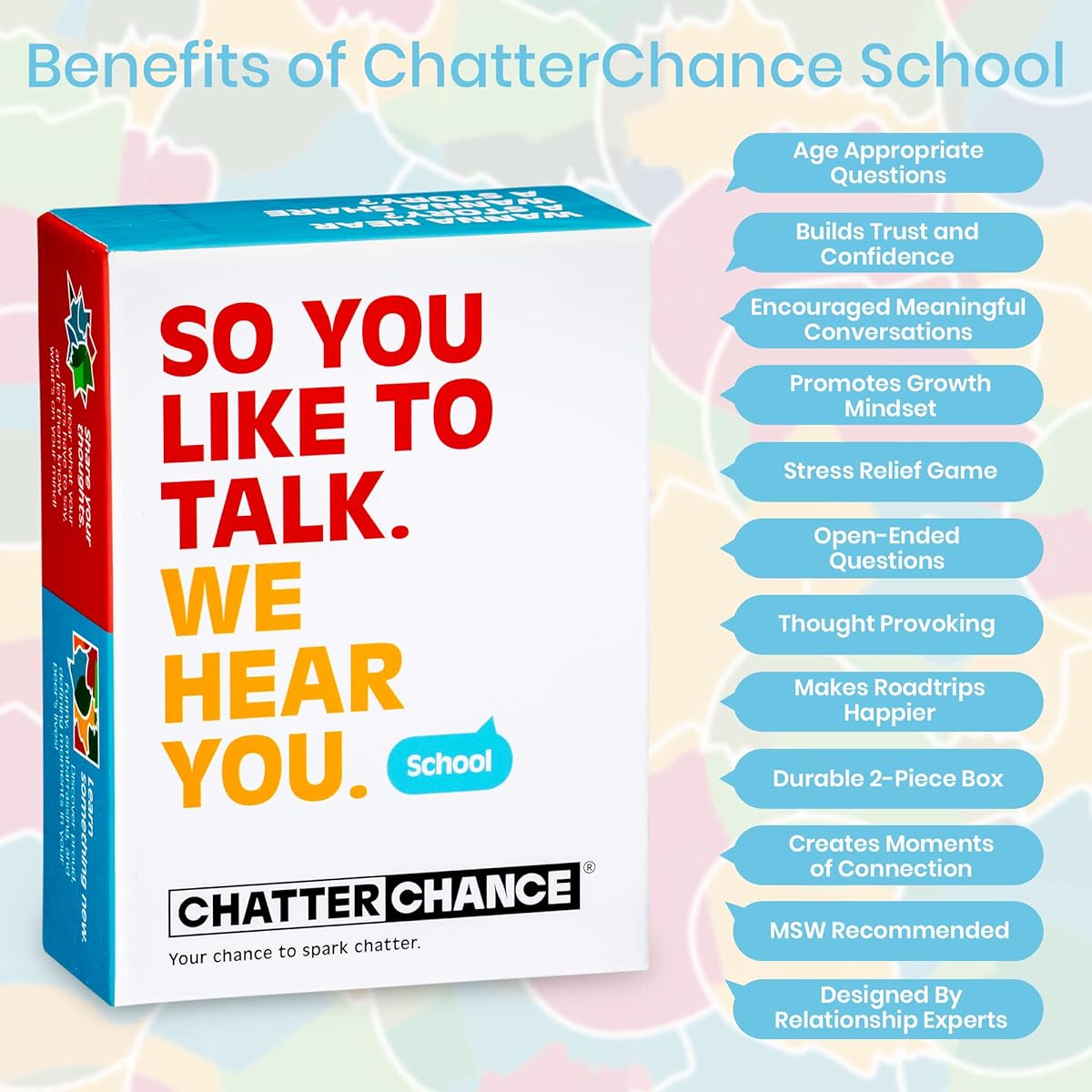 ChatterChance School: Conversation Card Game - Learning, Educational, Fun Games for Kids, Teens, Teachers, Classrooms, Primary & Secondary Schools - 80 Thought Provoking Cards - Therapeutic Supplies