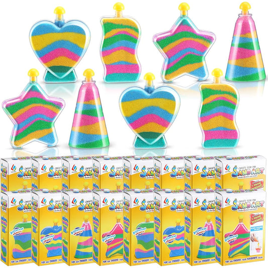 24 Sets Sand Art Activity Kit for Kids, Make Your Own Sand Art Craft Kit for Kids, 24 Clear Sand Art Bottles with Funnels and Sticks, 96 Bags of Colored Sand for Boys and Girls DIY Sand Art and Crafts