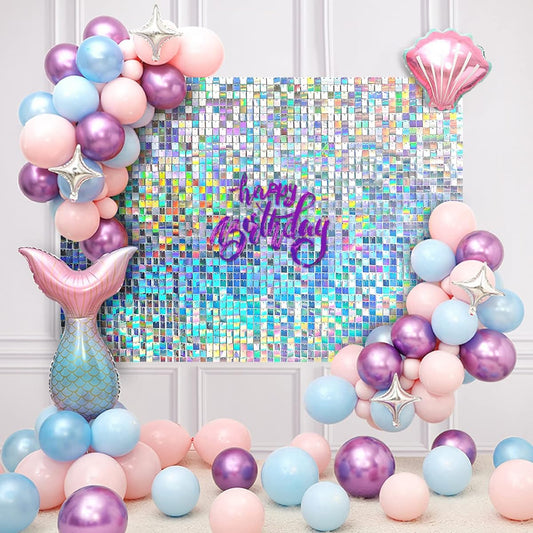 24 Pack Glitter Wall Backdrops Party Decorations Sparkly Wall Panels Sequin Wall Panels for Weddings, Anniversary, Birthdays, Graduations, Engagements, Bachelorettes (Rainbow Silver)