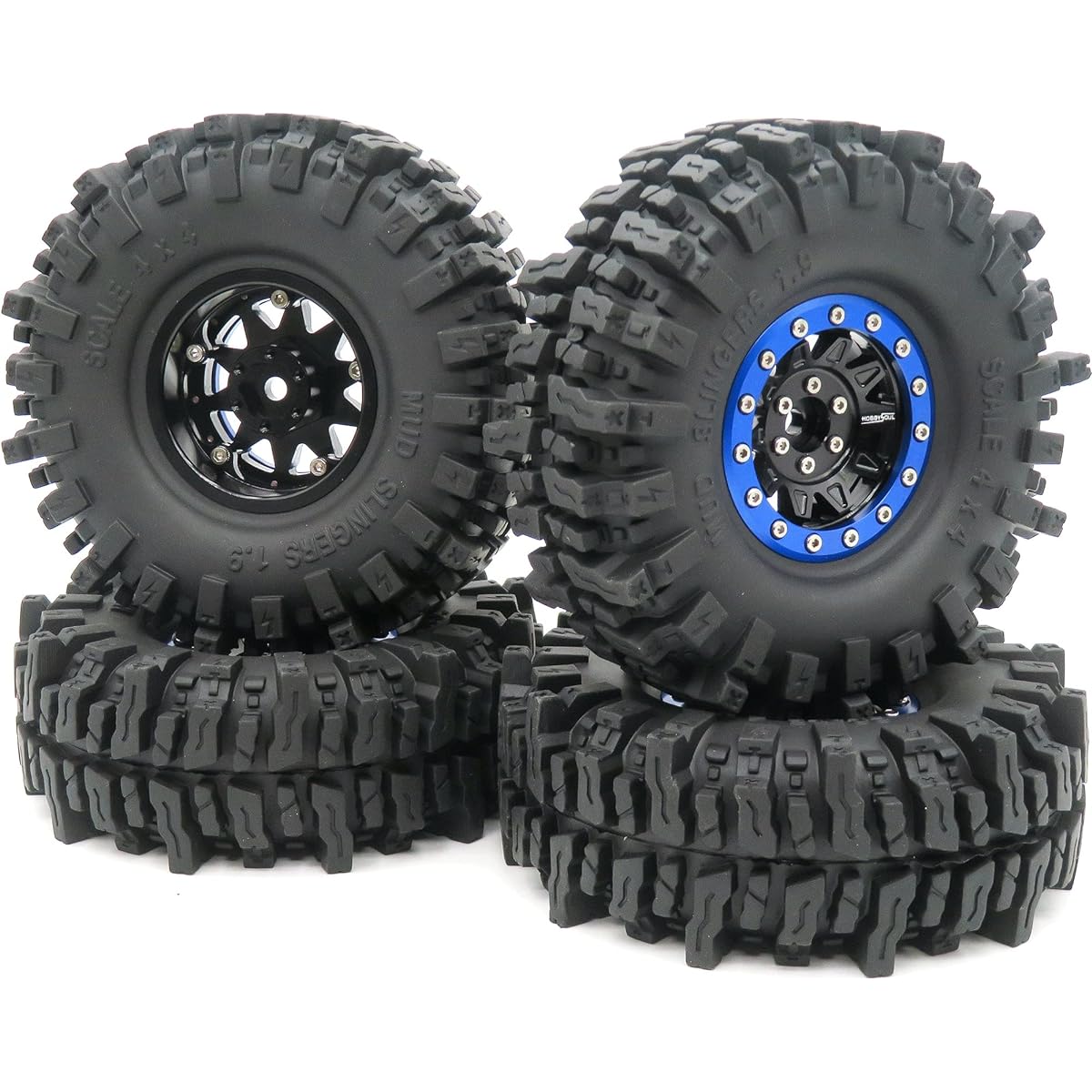 RC Height 120mm/4.72inch 1.9 Mud Slinger Tires Super Grip Soft Tires Mounted on Heavy Duty Aluminum 1.9 Beadlock Wheels Black Rims Hex 12mm for Traxxas TRX-4/RC4WD D90 D110 /Tamiay CC01/Axial SCX10