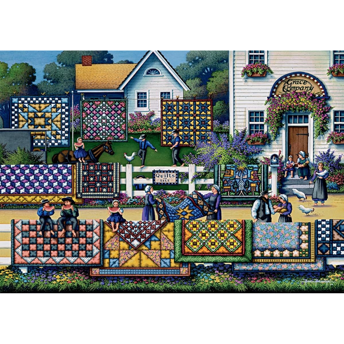 Buffalo Games - Dowdle - Amish Quilts - 300 Large Piece Jigsaw Puzzle for Adults, Challenging Puzzle, Perfect for Game Night - Finished Size 21.25 x 15.00