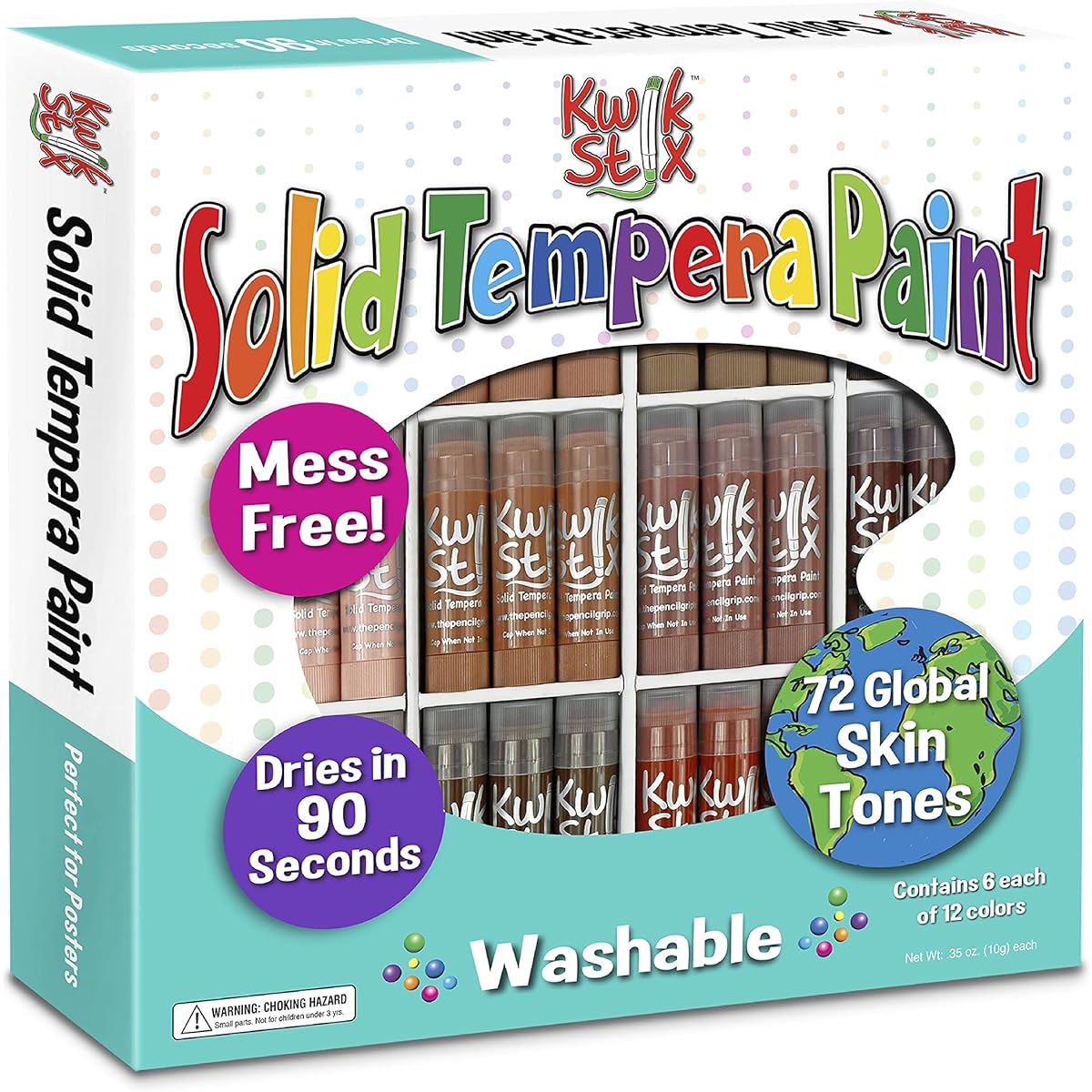 The Pencil Grip Kwik Stix Solid Paint Pens, Tempera Paint Pens, Ultra Fast Drying, Global Skin Tones Class Pack, 72 Pack (TPG-674)