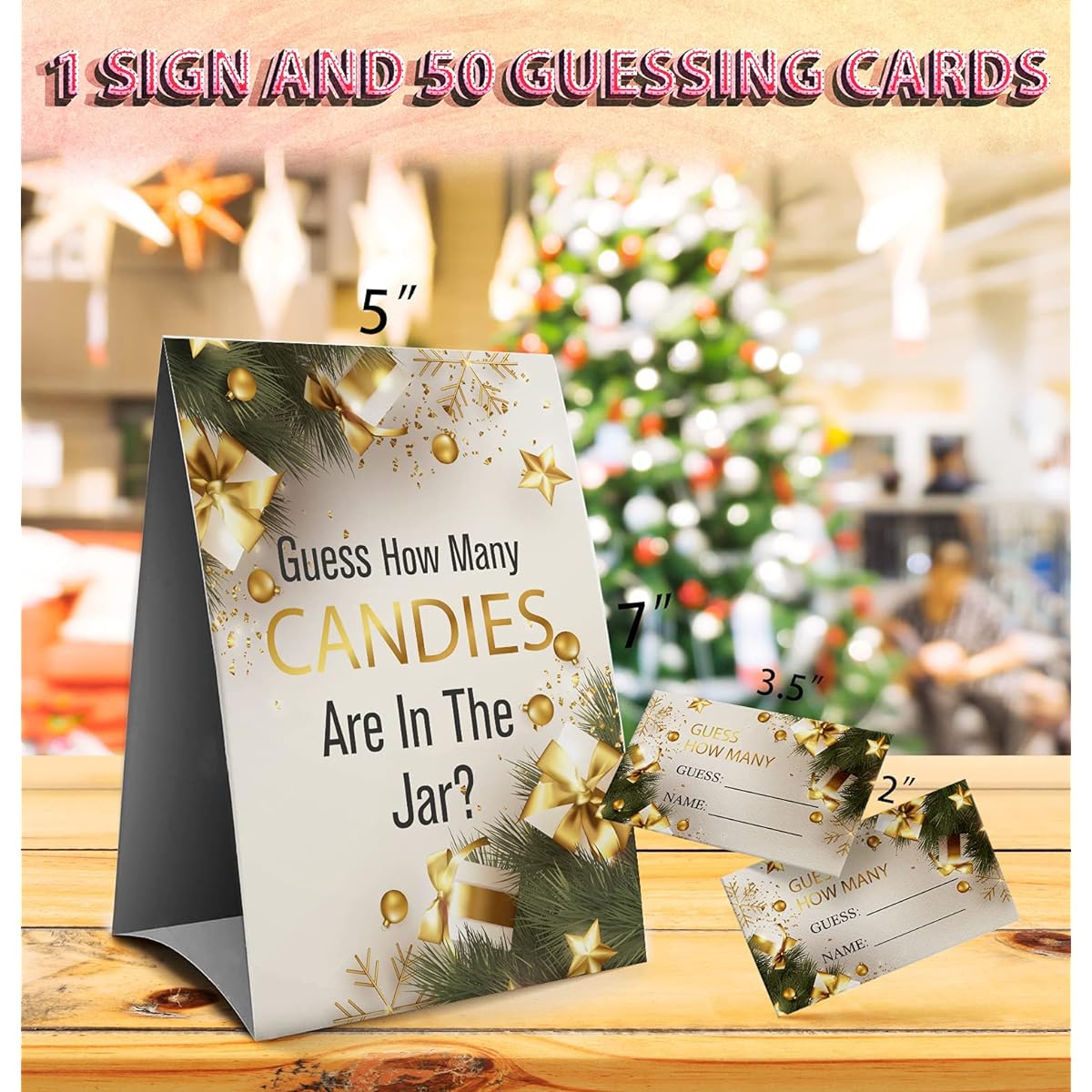 Christmas Guessing Game - Guessing How Many Candies Christmas Holiday Party Activity - 1 Sign and 50 Guessing Cards (53A)