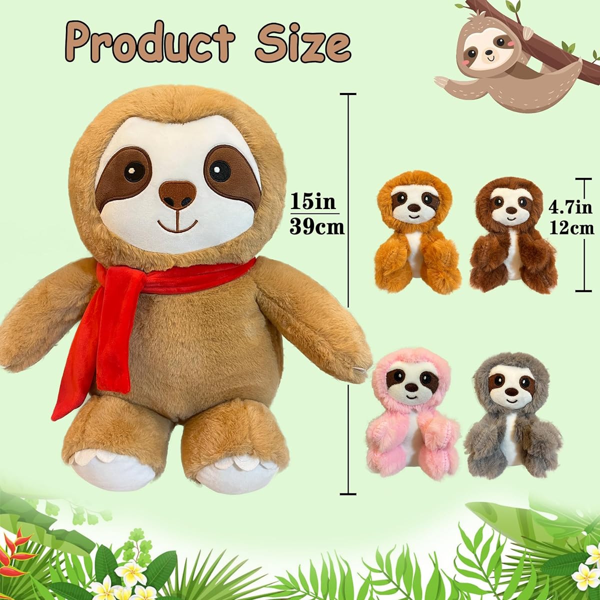 noeofiifo 5 Piece Sloth Plush Toy 1 Mama Sloth Stuffed Toy with 4 Cute Stuffed Animals