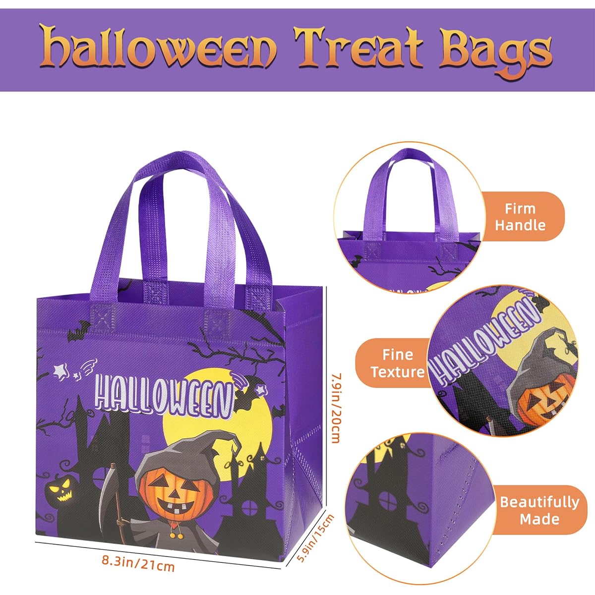 STYPOP Halloween Trick or Treat Bags 16 Pieces Small Halloween Tote Bag with Handle Gift Bag Multifunctional Non-Woven Halloween Bag Gift Wrapping/Trick or Treat/Halloween Party Supplies