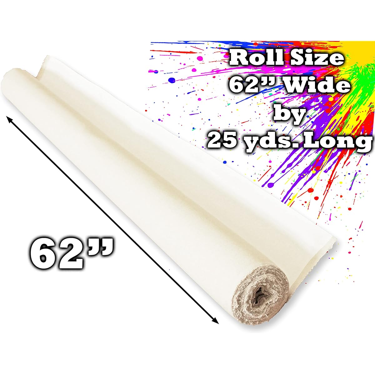 157.5cm Wide Primed White 25 Yard Cotton Canvas Roll, 10oz Triple Primed Gesso, Artist Quality by WholesaleArtsFrames-com