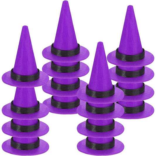 16pcs Halloween Mini Witch Hats Party Hats Bottle Hats Wine Bottle Toppers with Ribbons