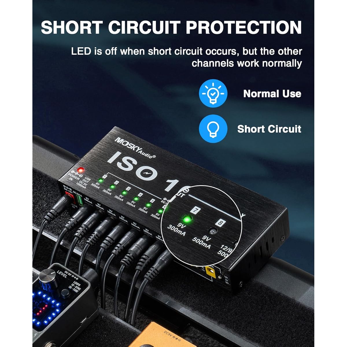CAMOLA Guitar Power Supply Mosky Guitar Pedal Power Supply 10 Isolated DC Outputs 9V 12V 18V 300mA 500mA Guitar Effect Pedal Short Circuit/Over Current Protection