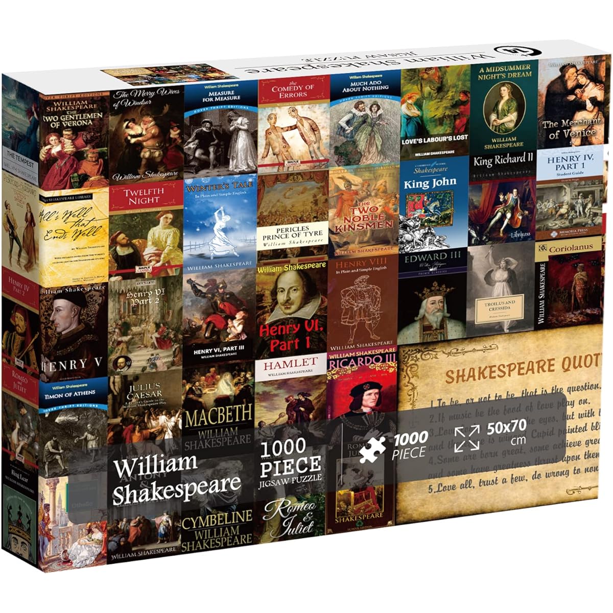 Shakespeare Puzzle for Adults - 1000 Piece Vintage Classic Book Cover Puzzle - 39 Shakespeare Books - Literary Jigsaw Puzzle - Great Gift for Book Lovers