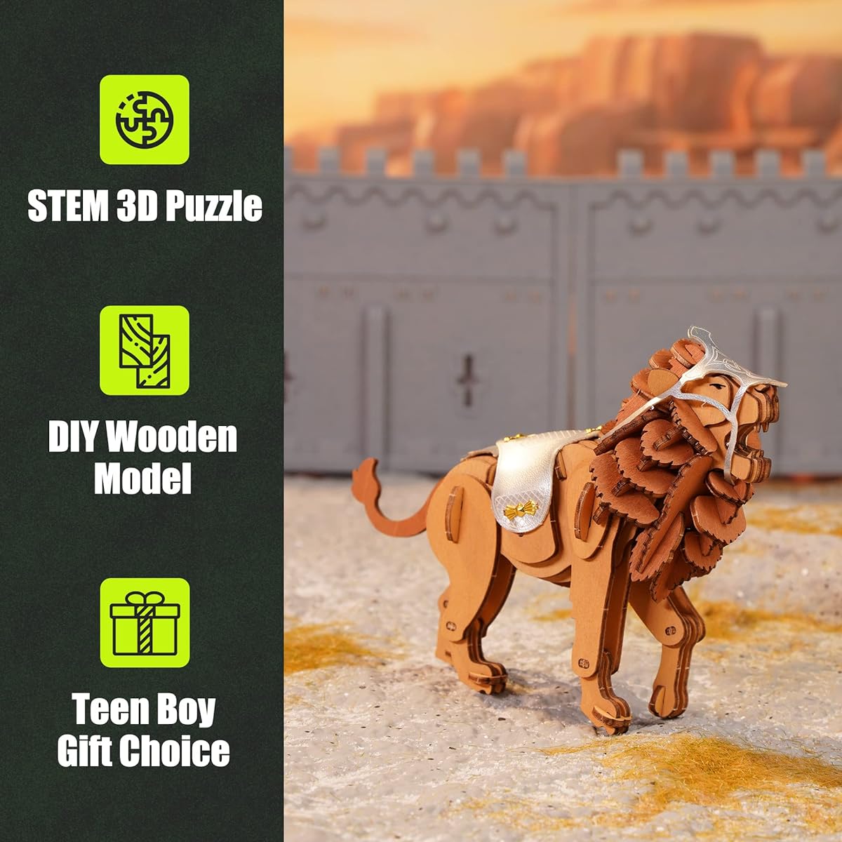 Rowood 3D Puzzle for Adults DIY Wooden Model Building Kit Stem Projects Gift for 8 Year Old Boys Lion