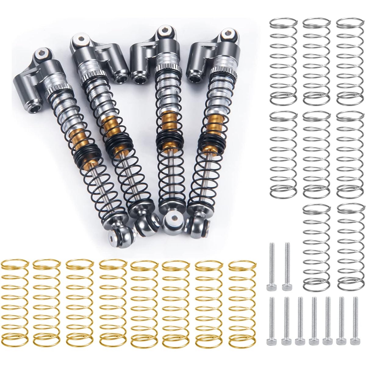 MORLORDY Aluminum Alloy RC Shock 53mm Adjustable Shock Absorber Damper Threaded Shock Body for 1/24 RC Crawler Car SCX24 Shock 53mm Upgrade Accessories Gray and Silver 4pcs