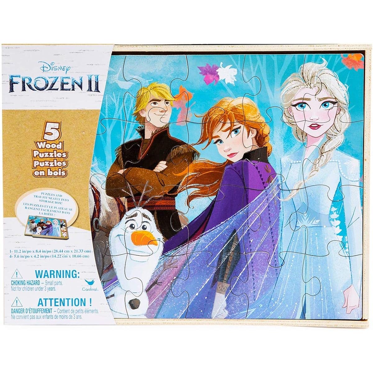 Disney Frozen 2 5 Wooden Jigsaw Puzzle in Wooden Storage Box