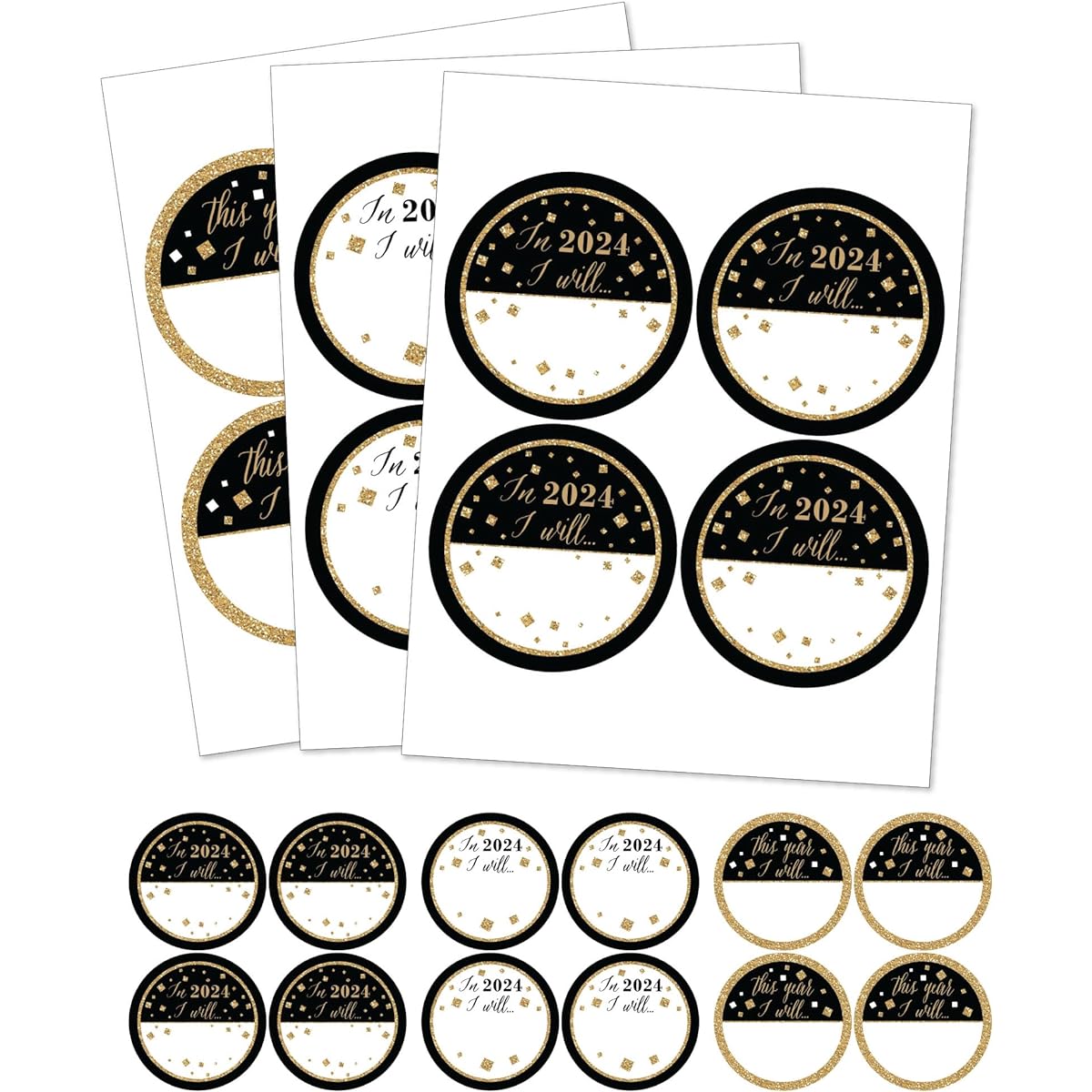 New Year's Eve - Gold - 2020 New Year's Eve Party Funny Name Tags - Set of 12 Party Badge Stickers