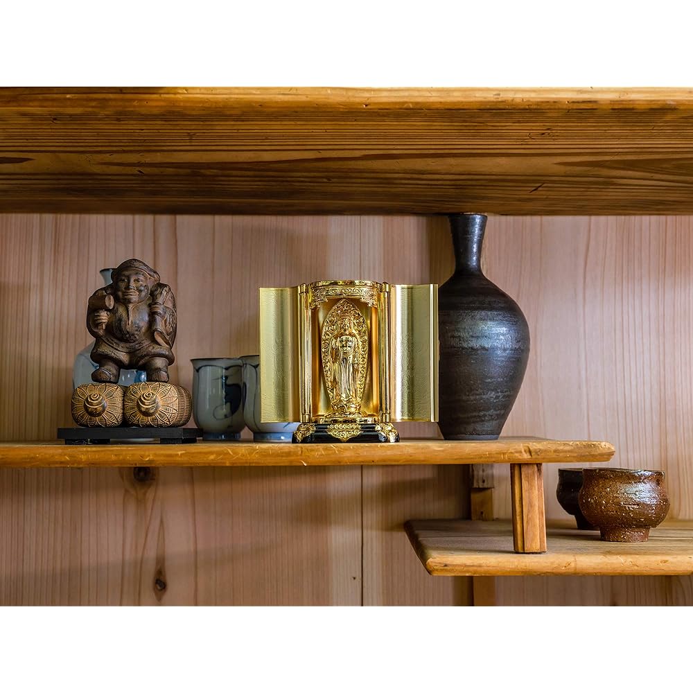 Buddha statue Amida Nyorai standing statue with Zushi (gold plated/24K gold) Buddhist sculptor: Keiaki Watanabe Prototype ___ (born in the Year of the Dog and Pig) Twelve Zodiac Guardians Zodiac Takaoka Bronzeware
