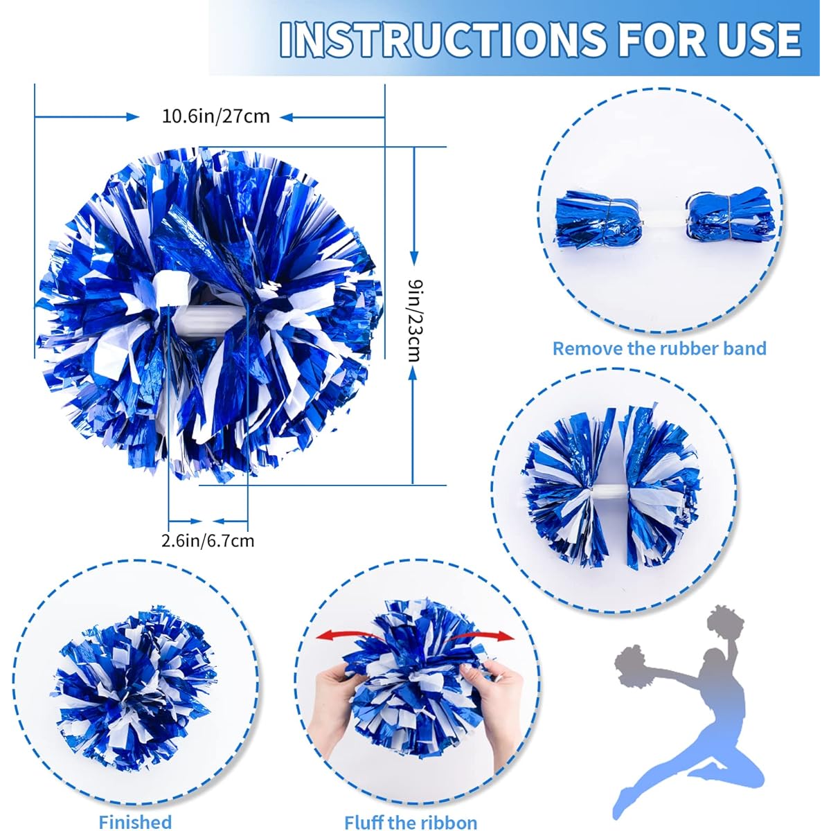 Creatiee 4 Pcs Cheerleading Pom Poms for Kids Cheerleaders Cheerleading Squad 2 Pairs Pom Poms for Boys Girls School Sports Games Team Spirit Cheer