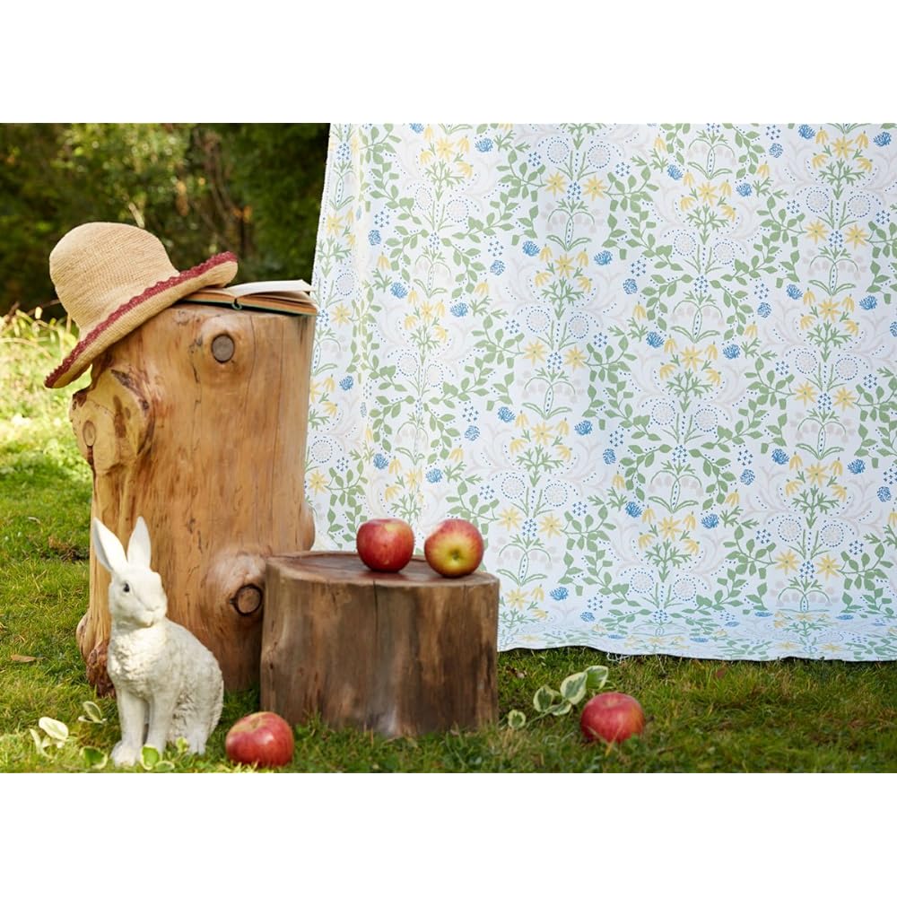 Quarter Report Curtains Available in 16 Sizes Send you flowers Green Width 100 x Length 220cm Set of 2 Cotton Linen [Made in Japan] (Rieko Oka)