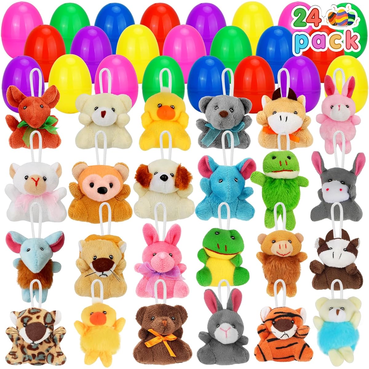 Easter Egg Basket Stuffer Toy - 24 Pack Stuffed Animal Party Fvors Easter Basket Stuffer Easter Egg Hunt for Boys Girls Toddlers (Not Pre-Filled)