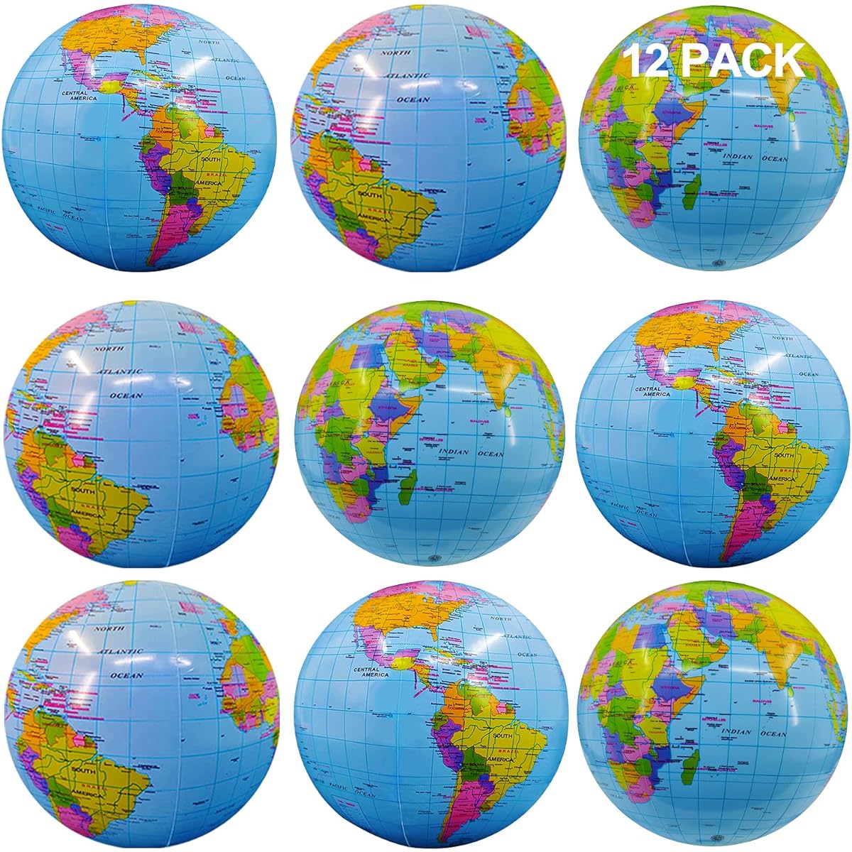 Inflatable Beach Balls Bulk Jumbo 16" World Globe Pool Toy Ball Pool Beach for Summer Pool Party - Swimming Pool Games Water Beach Toys Kids Party Favors Luau Decorations Inflatable Beach Balls