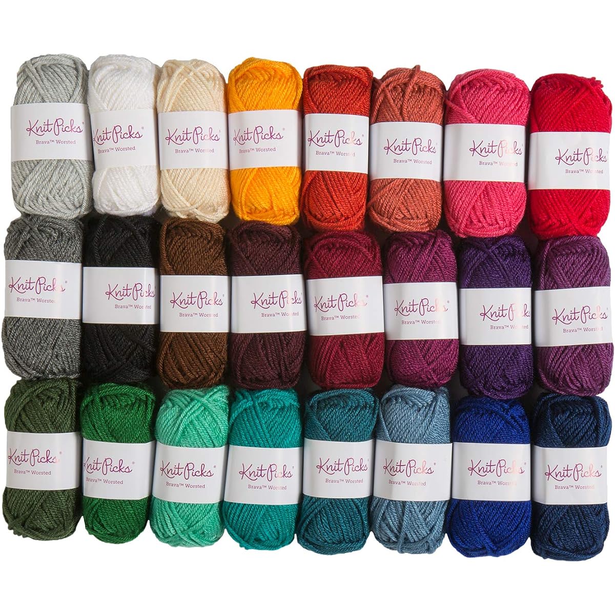 Knit Picks Brava Mini Pack Worsted Premium Acrylic Yarn - 24 Pack (Mini 25 Gram Jewel)