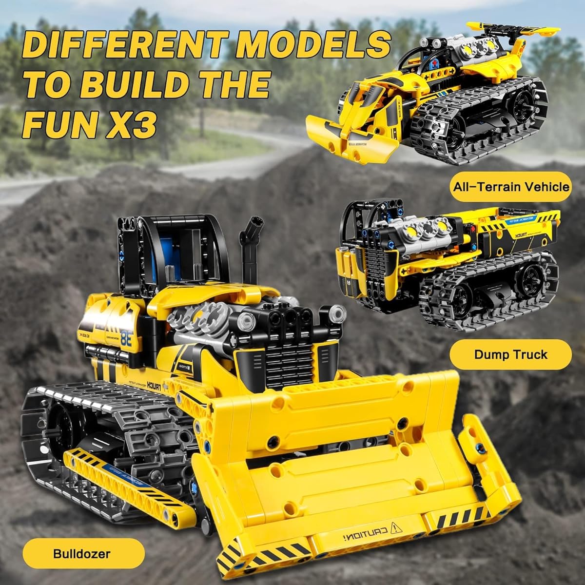 OKSTENCK 3-in-1 STEM Remote Control Building Toys for Kids Bulldozer STEM Building Kit 452 Pieces RC Construction Engineering Learning Toy Set for Ages 6 7 8 9 10 11 12 Years Old and Up Boys Girls