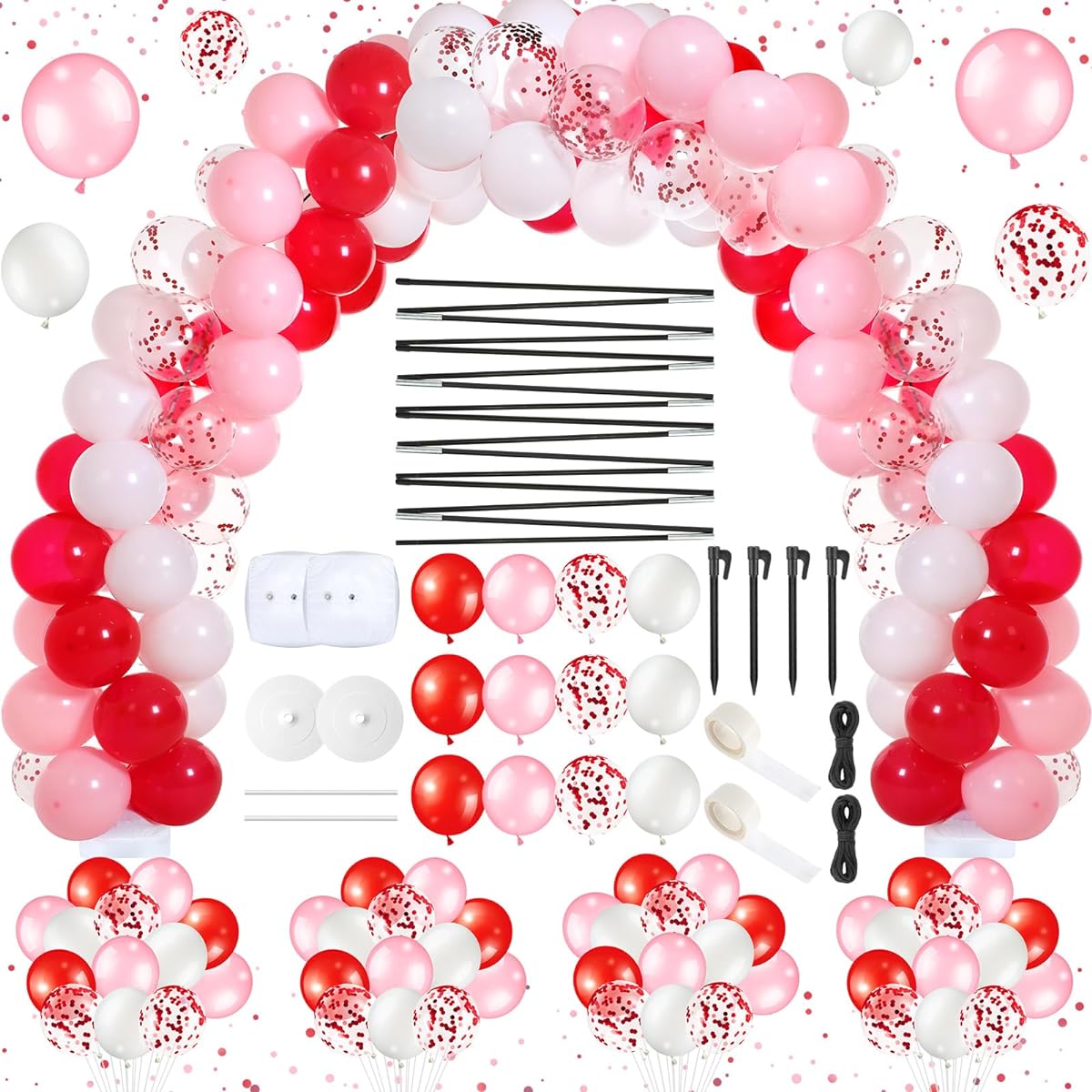 Syhood Christmas Balloon Arch Kit, Adjustable Balloon Arch Stand with Base, 120pcs Balloons, Ground Nails, Balloon Clips, Water Bag for Outdoor Christmas, Birthday, Wedding, Bridal Shower (Valentine Color)