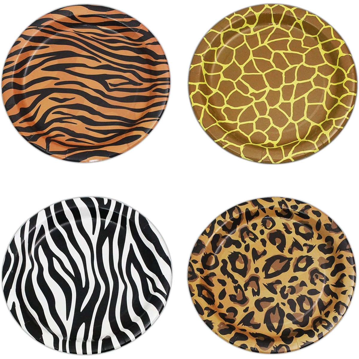 Jungle Safari Animal Paper Plates - Leopard Giraffe Zebra Festive Party Supplies Kids Girls Boys Birthday Party Decorations Disposable Round Paper Party Plates 9 Inch 32 Pieces
