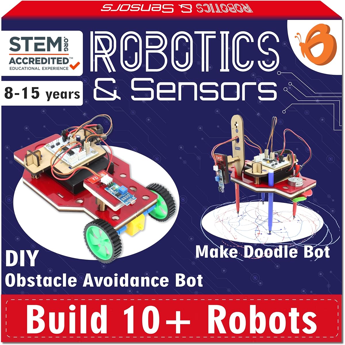 ButterflyEdufields Tinker Toys 10+ Robotics Kits 50+ Parts STEM Projects Ages 8-13 Electronics Learning Science Experiment Kit Best Gift for Budding Innovators