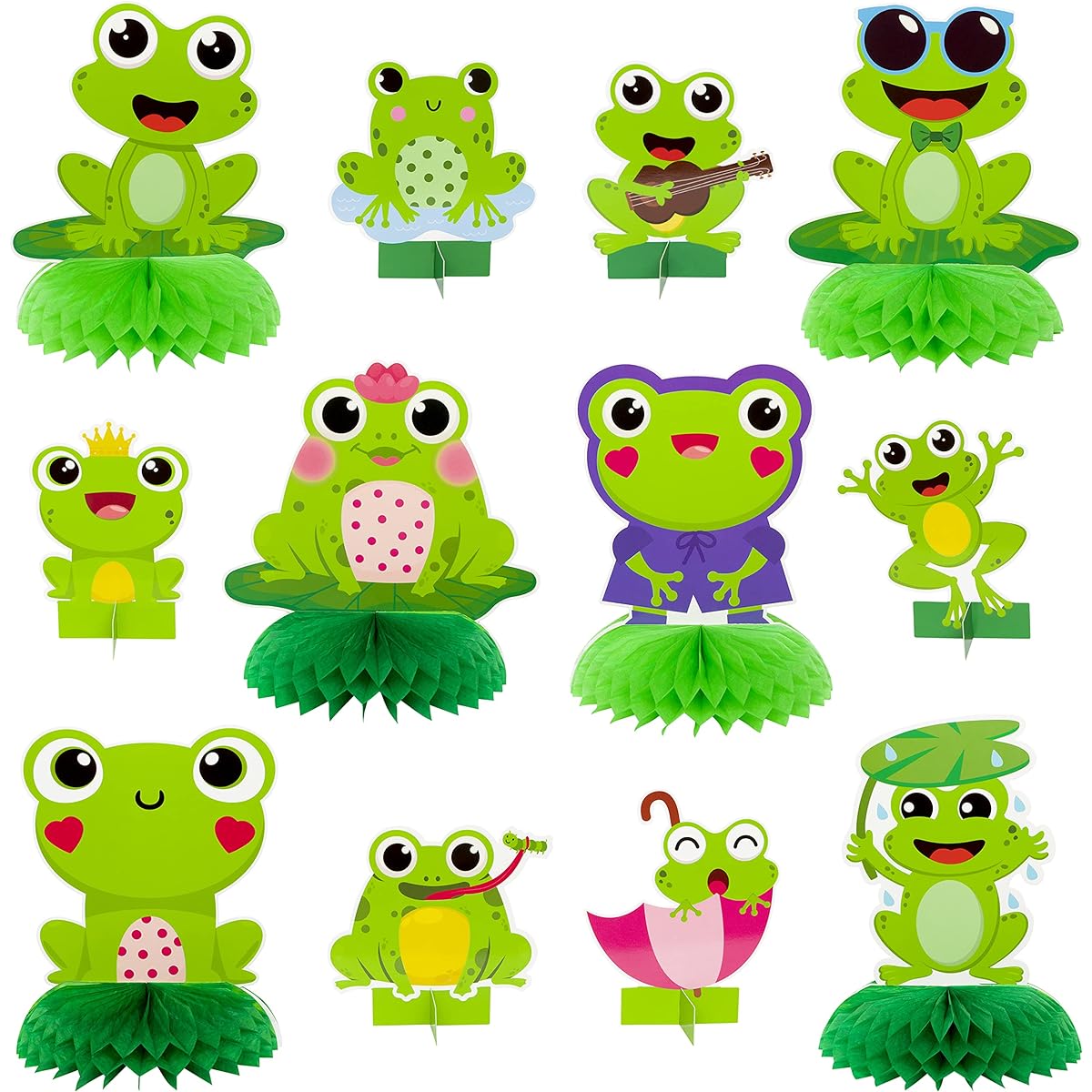 Xqumoi 12pcs Summer Frog Honeycomb Centerpieces Double Sided Table Toppers 3D Cardstock Table Decorations Kit Spring Insect Theme Party Supplies Photo Booth Props Kids Baby Shower Decorations