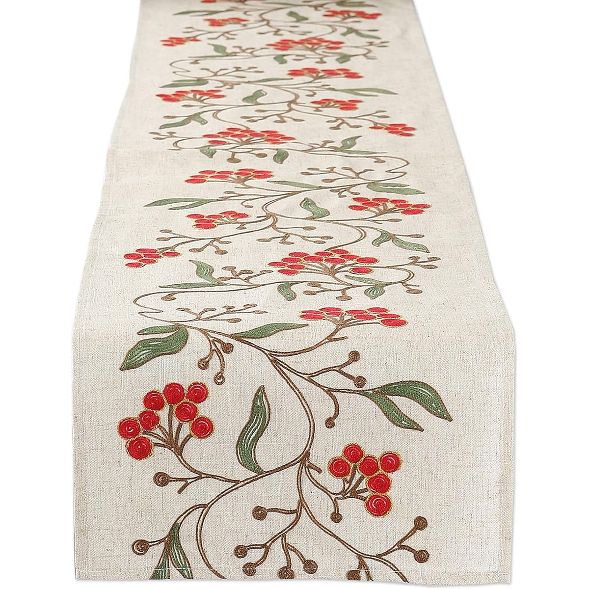 DII Holiday Dining Table Decoration Embroidered Christmas Table Runner, 14x70, Winter Berries