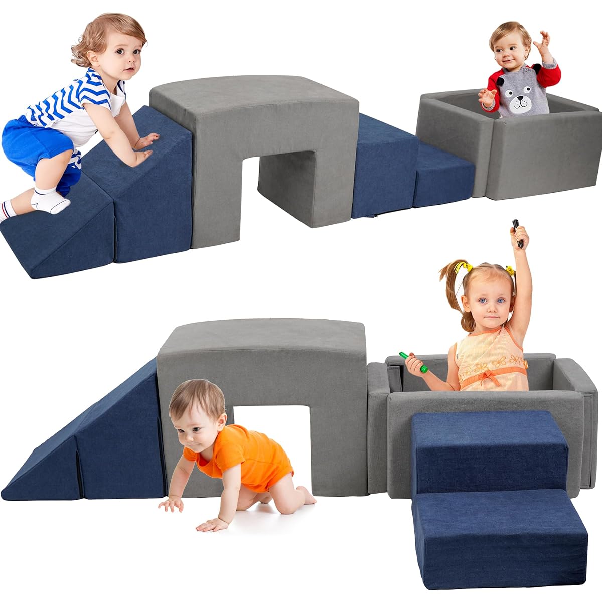 LFCREATOR 7-in-1 Climbing Toy for Toddlers 1-3 Inch Soft Play Climbing with Ball Pit and Sliding Stairs and Ramp