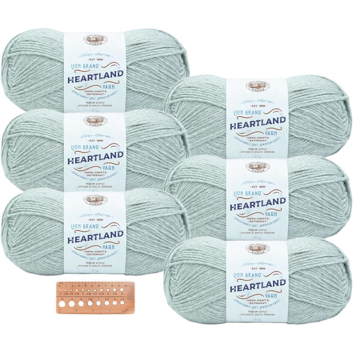 Lion Brand Yarn - Heartland - 6 Skeins with Needle Gauge (White Sand)