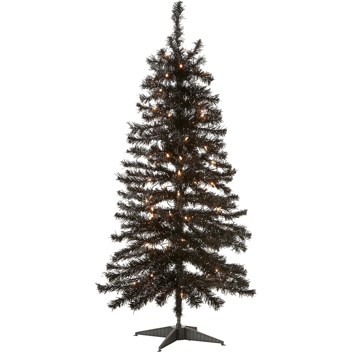 National Tree 4' Black Tinsel Tree with Plastic Stand and 70 Clear Lights (TT33-304-40) 4' Black TT33-304-40
