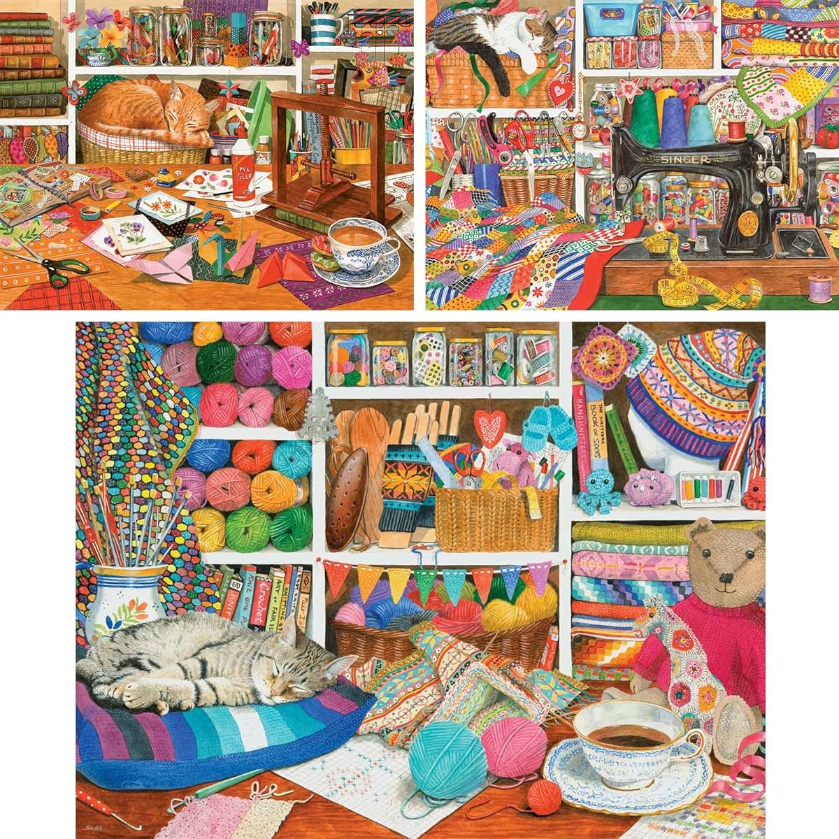 Tracy Hall Bits and Pieces - Value Set of 3 500 Piece Jigsaw Puzzles for Adults - 18" x 24" - Large PC Knitting Sewing Craft Jigsaw