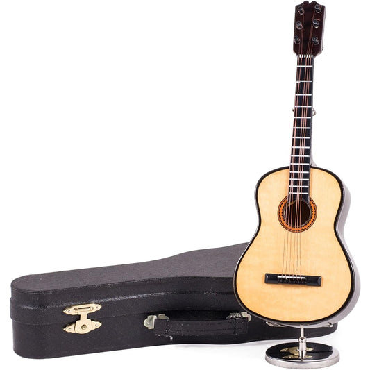 23cm Wooden Classic Steel String Guitar Music Box and Black Case - Plays Hey Jude