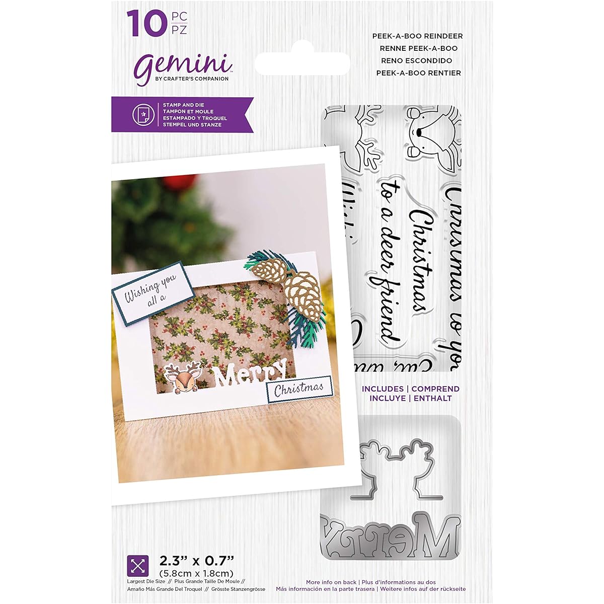 Gemini GEM-STD-PABREIN Acrylic Stamp & Metal Die Set Peek-A-Boo Reindeer, US: One Size Fits Most, Silver